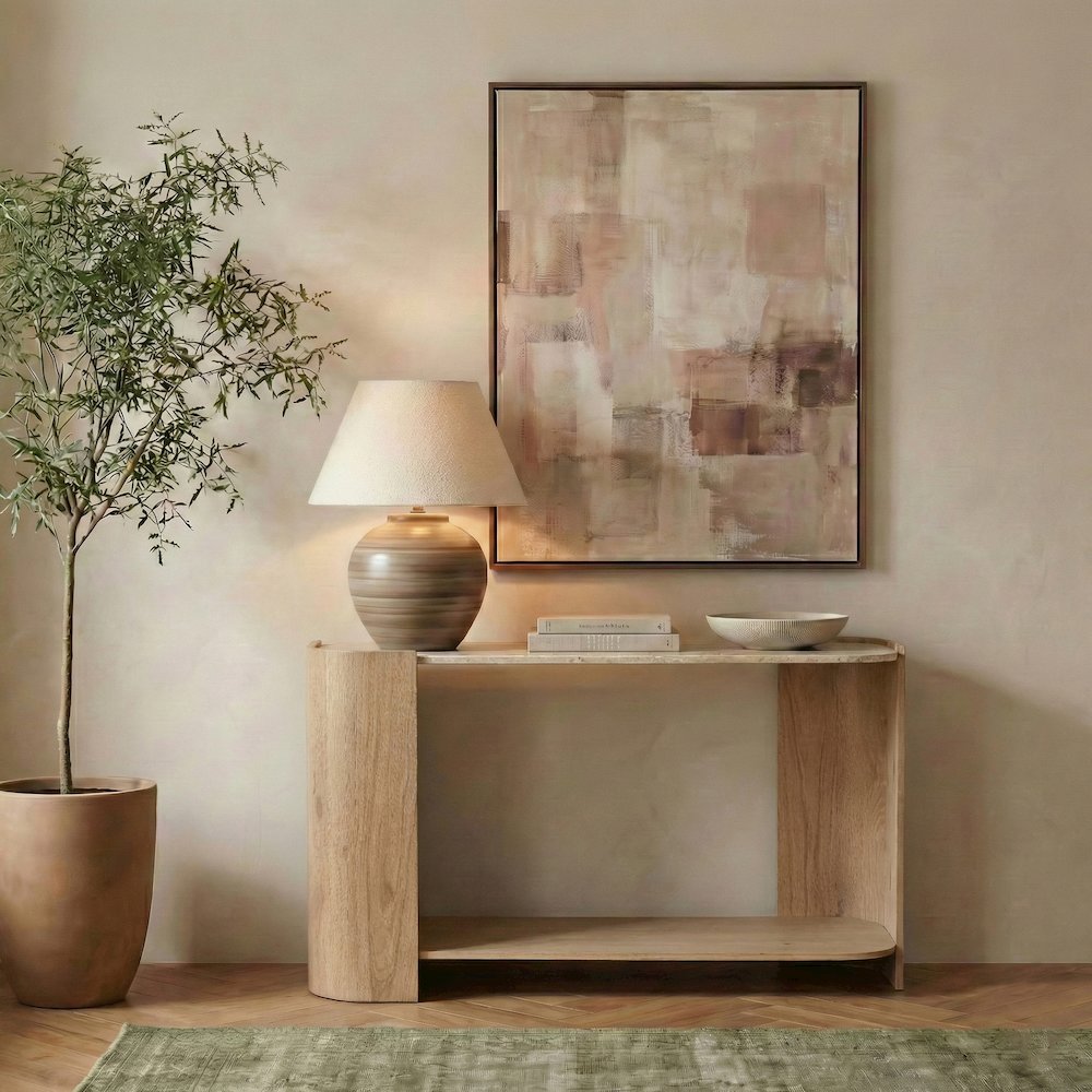 Calabria Beige / Natural Marble And Oak Wood Console Table