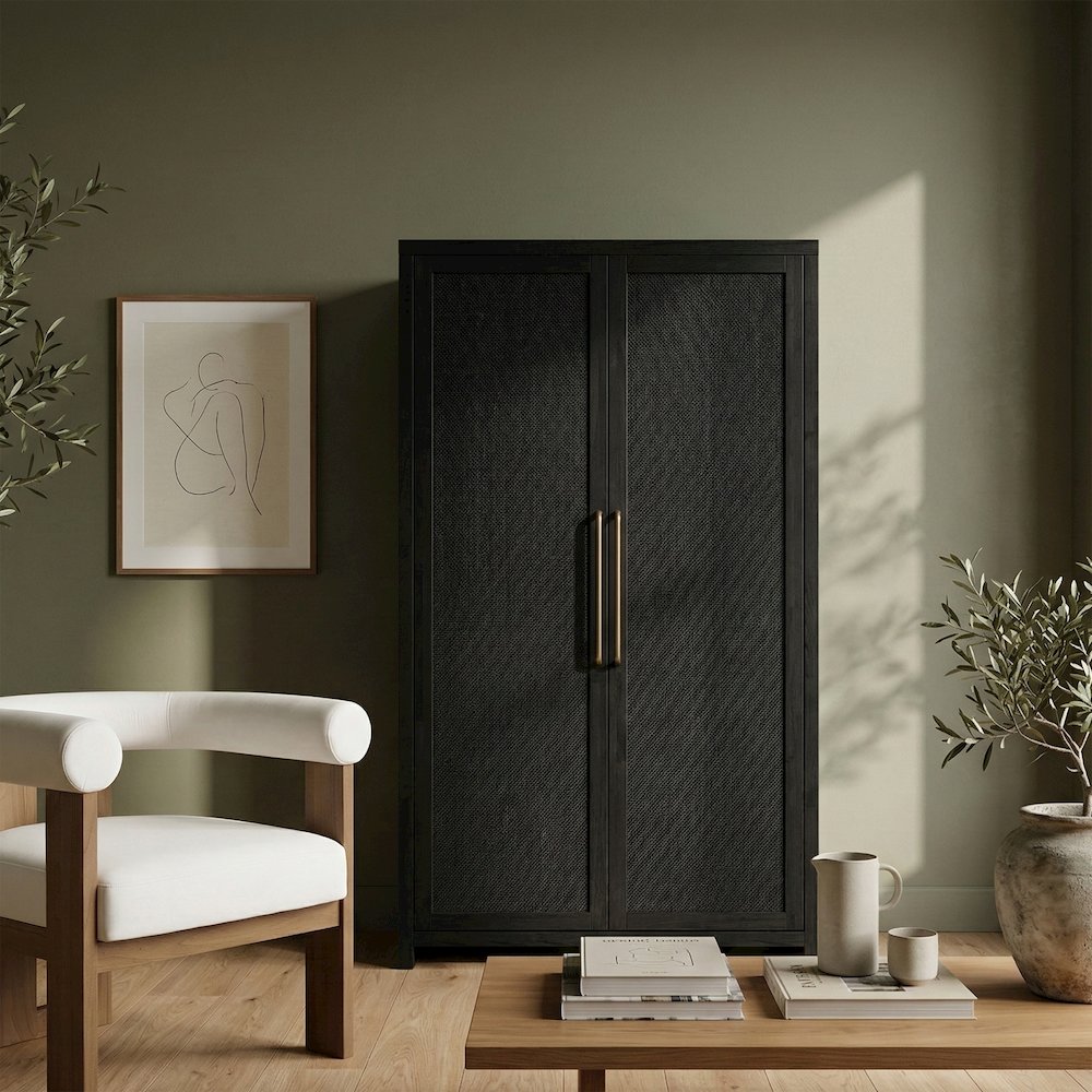 Vana Black Solid Wood Storage Cabinet