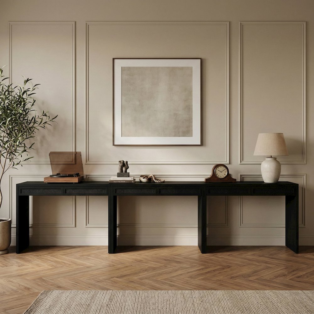 Avro Black Solid Wood And Oak Veneer 3pc. Desk