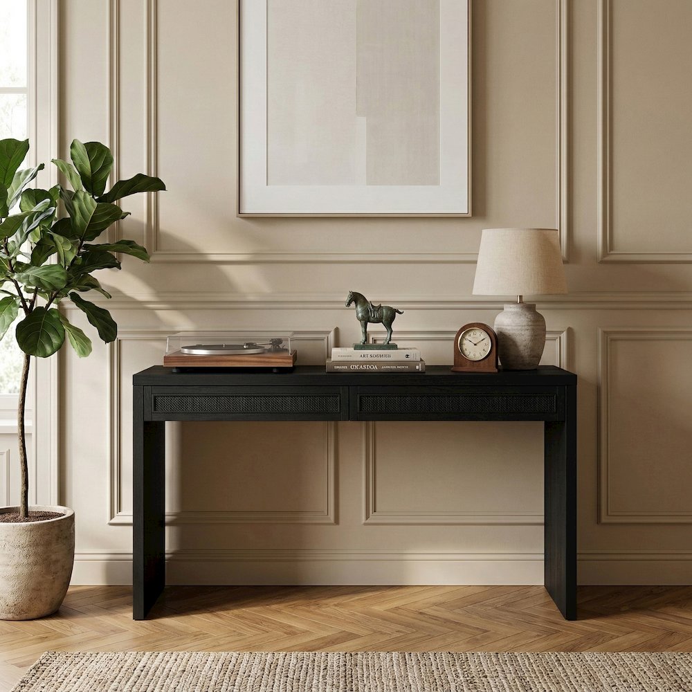 Avro Black Solid Wood And Oak Veneer Desk
