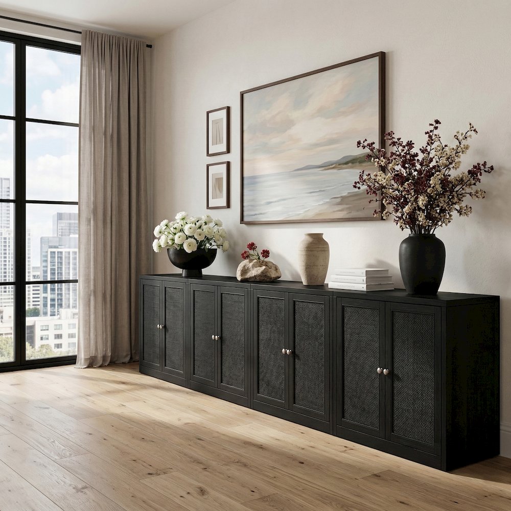 Vero Black Solid Wood And Oak Veneer 4pc. Sideboard/Buffet