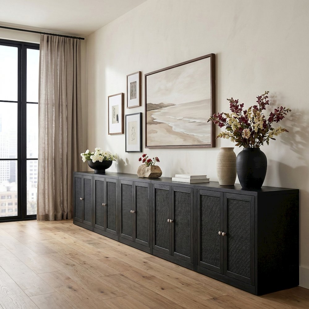 Vero Black Solid Wood And Oak Veneer 5pc. Sideboard/Buffet