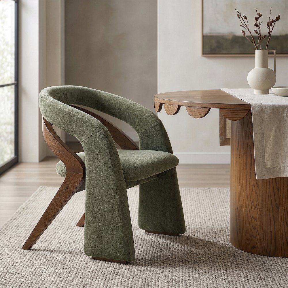 Riven Green Performance Fabric Upholstered Dining Chair