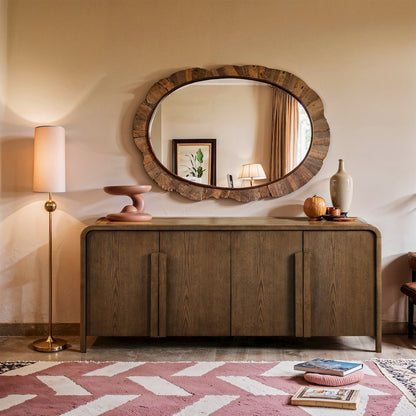 Harmony Brown Oak Veneer Rubberwood Sideboard/Buffet