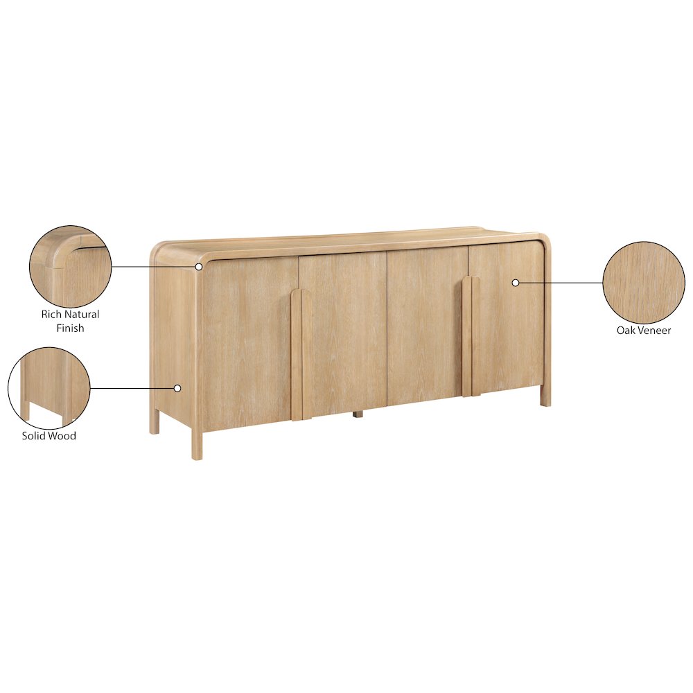 Harmony Natural Oak Veneer Rubberwood Sideboard/Buffet