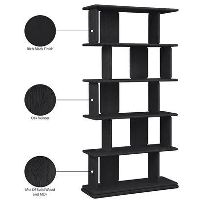 Nexa Black Solid Wood And Oak Veneer Bookcase