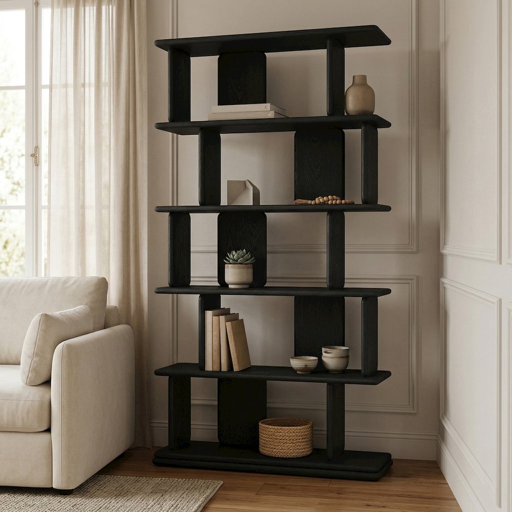 Nexa Black Solid Wood And Oak Veneer Bookcase