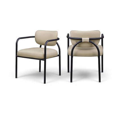 Serava Beige Vegan Leather Upholstered Dining Chair, Set of 2