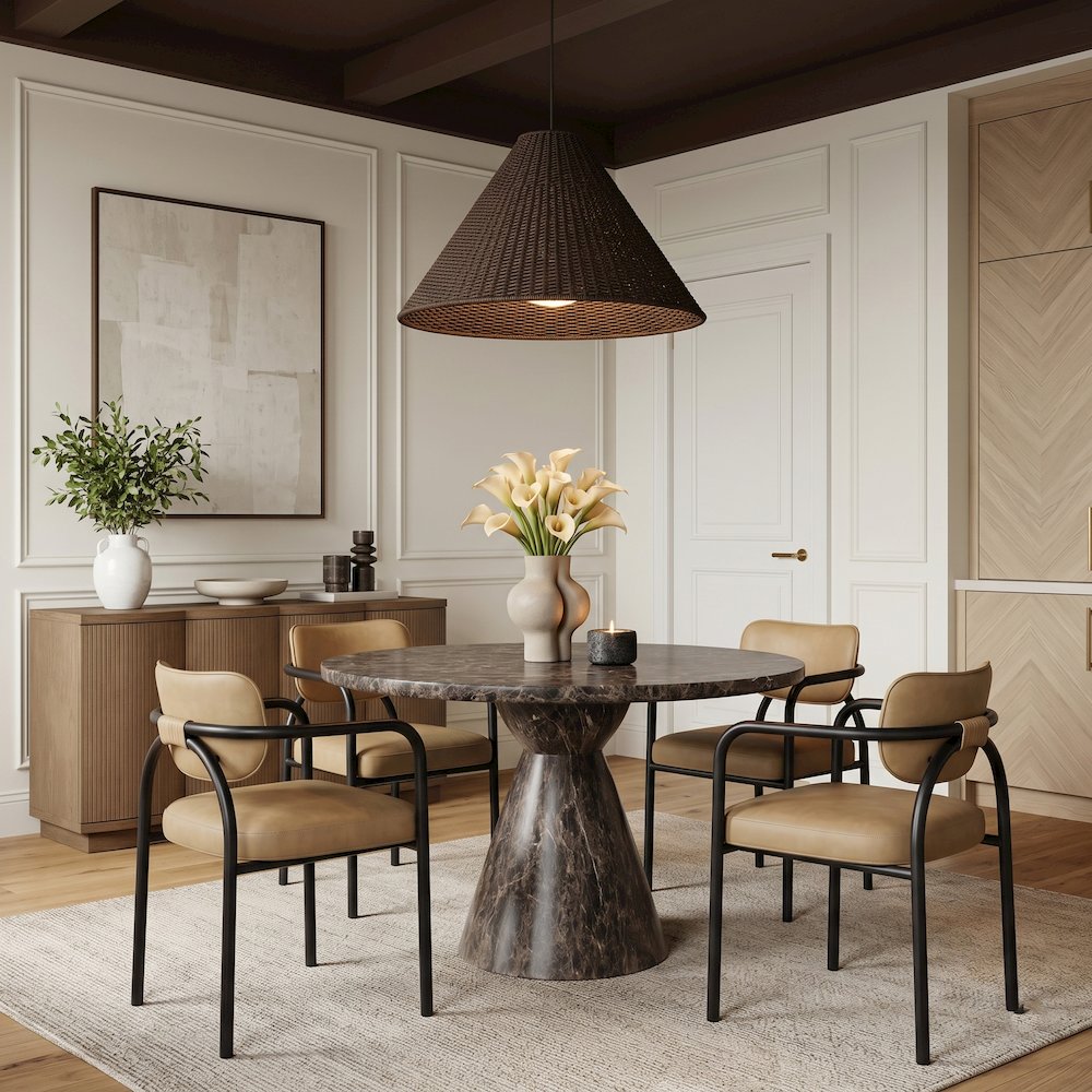 Serava Tan Vegan Leather Upholstered Dining Chair, Set of 2
