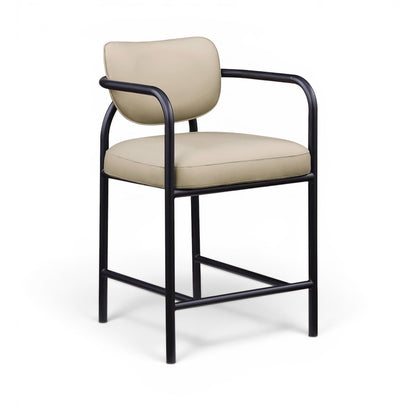 Serava Beige Vegan Leather Upholstered Counter Stool