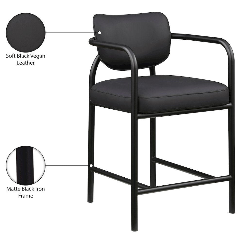 Serava Black Vegan Leather Upholstered Counter Stool