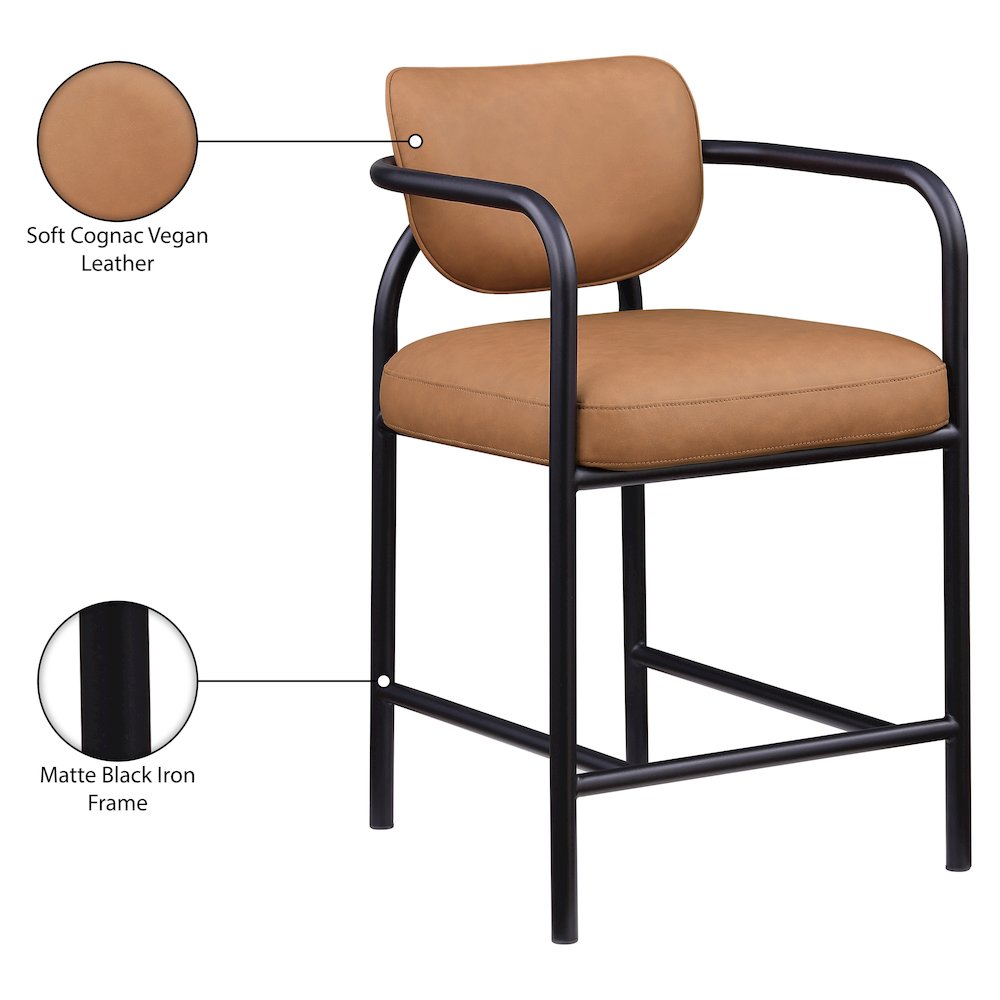 Serava Cognac Vegan Leather Upholstered Counter Stool