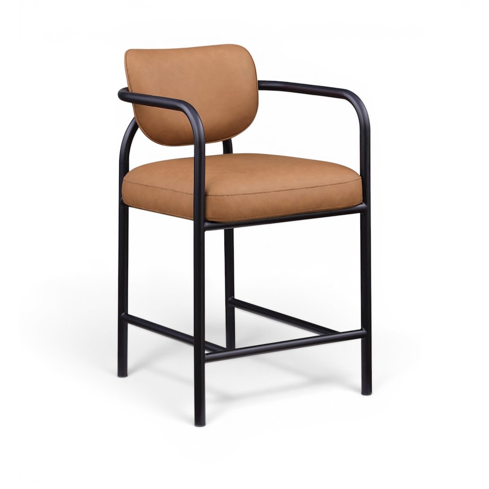 Serava Cognac Vegan Leather Upholstered Counter Stool