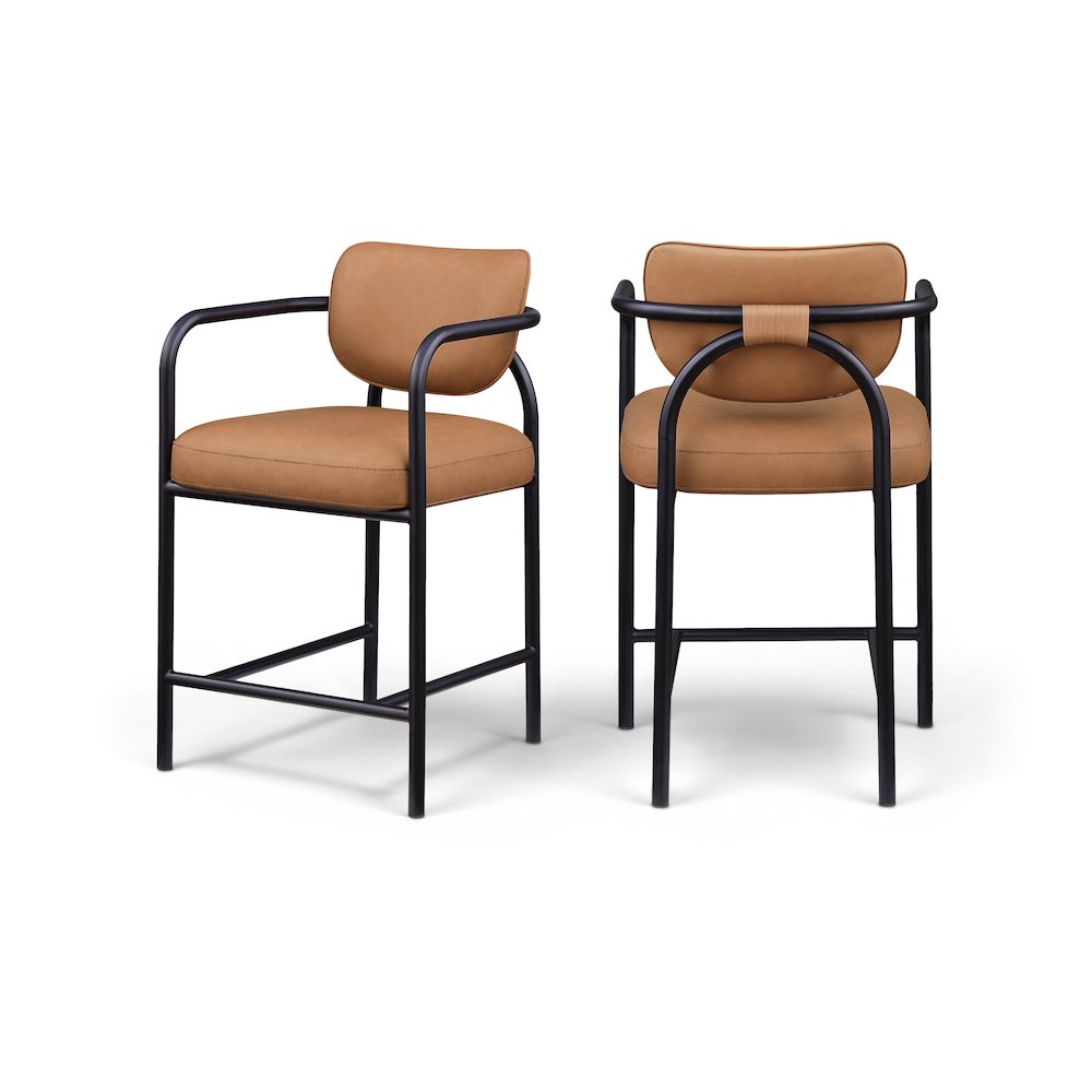 Serava Cognac Vegan Leather Upholstered Counter Stool