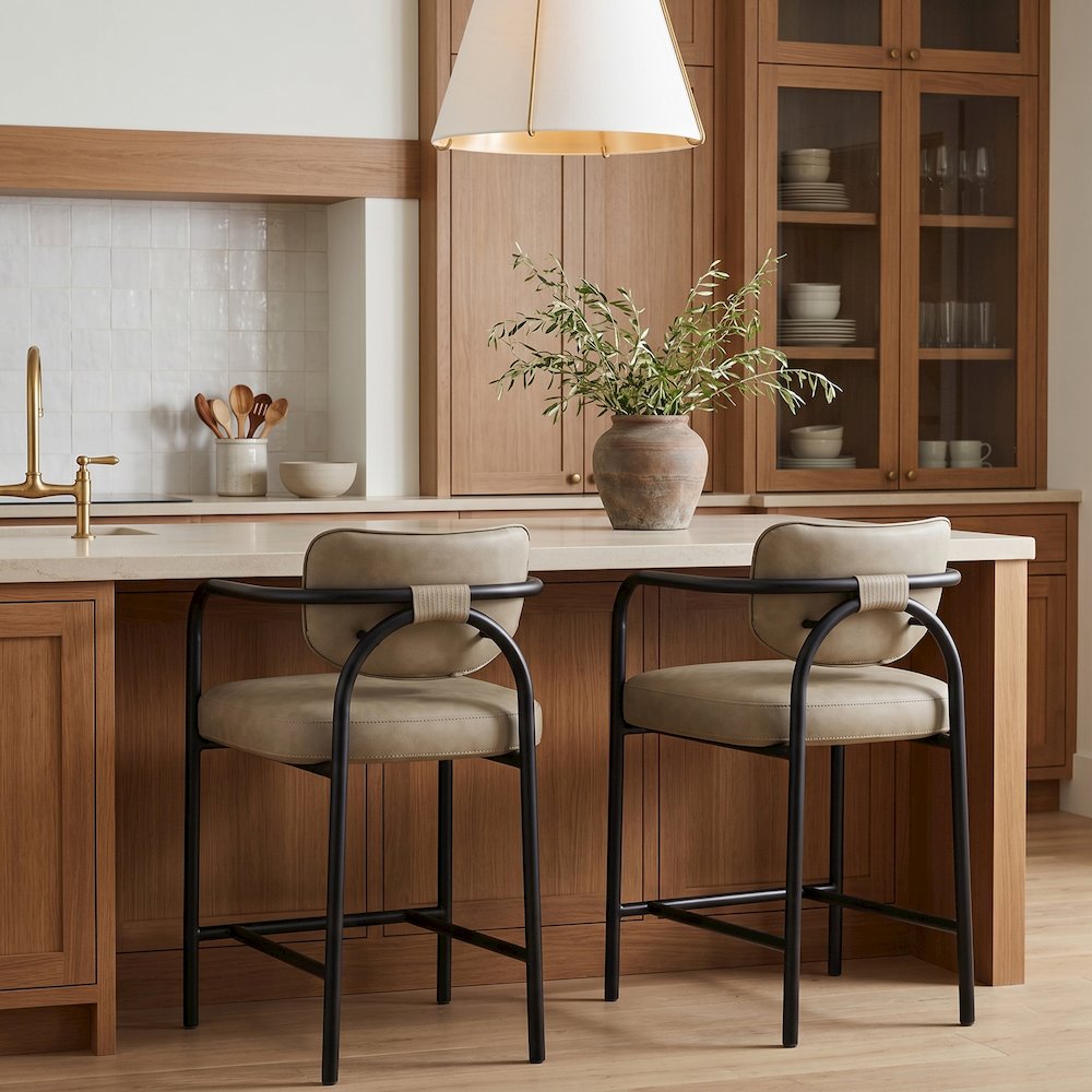 Serava Taupe Vegan Leather Upholstered Counter Stool