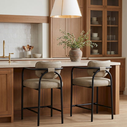 Serava Taupe Vegan Leather Upholstered Counter Stool