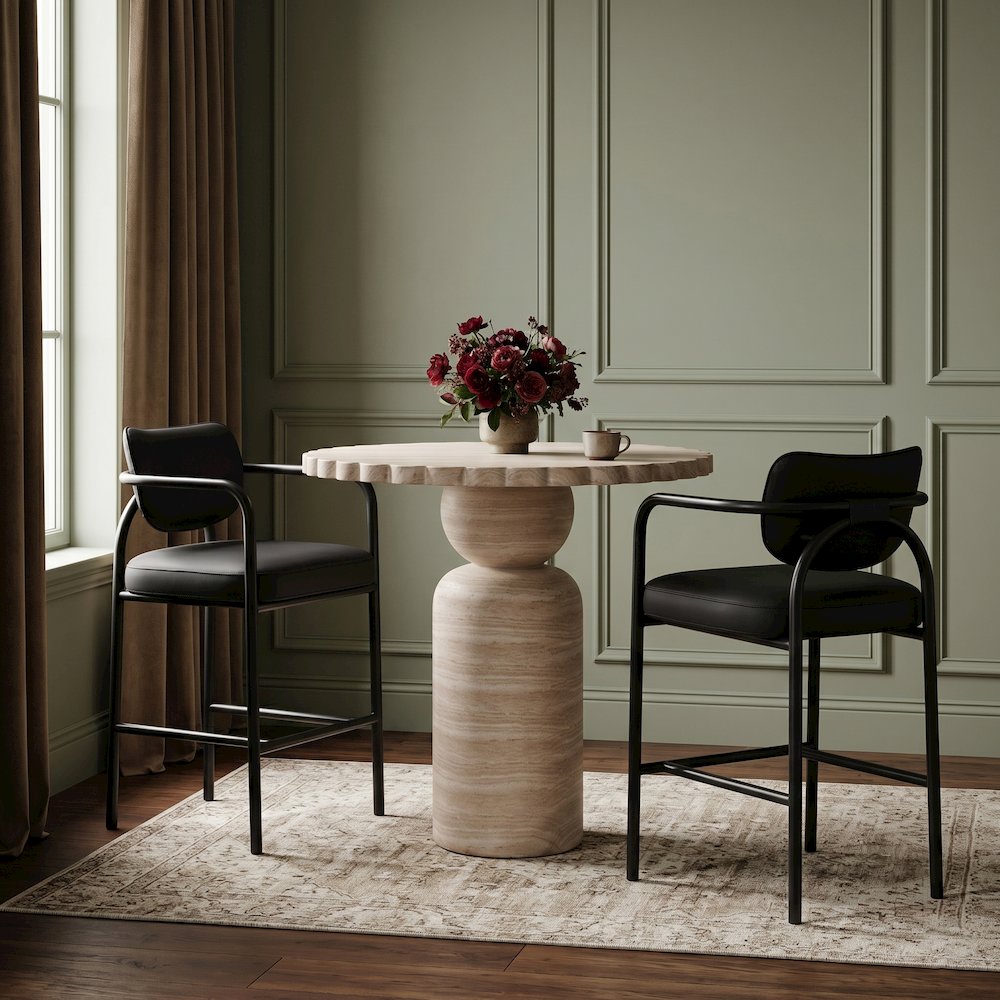 Serava Black Vegan Leather Upholstered Bar Stool