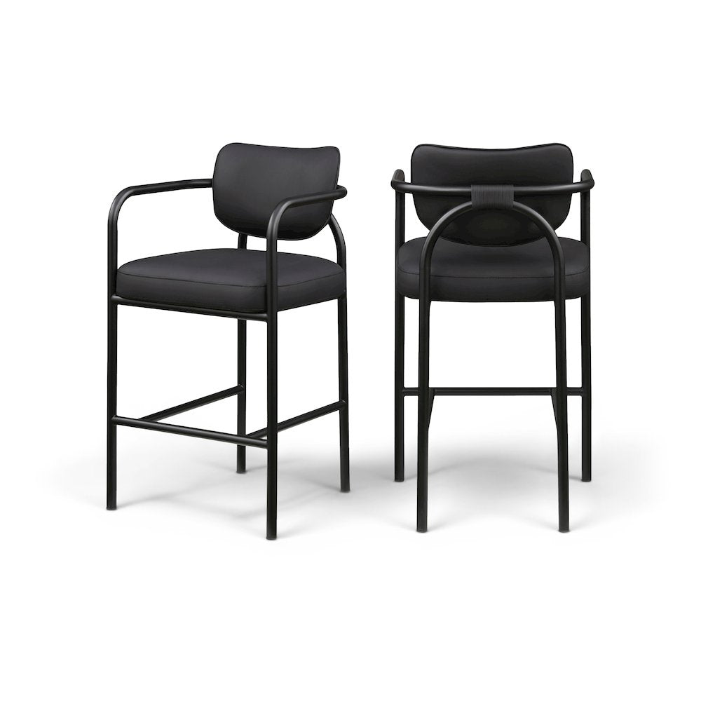Serava Black Vegan Leather Upholstered Bar Stool