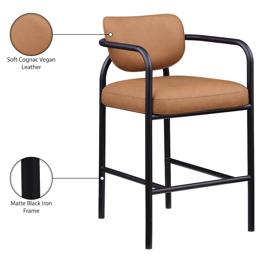 Serava Cognac Vegan Leather Upholstered Bar Stool