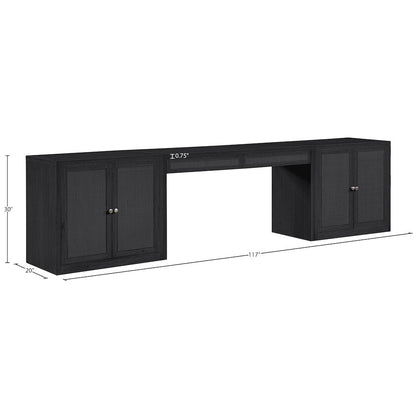 Avro Black Cane, Solid Wood And Oak Veneer 3pc. Desk