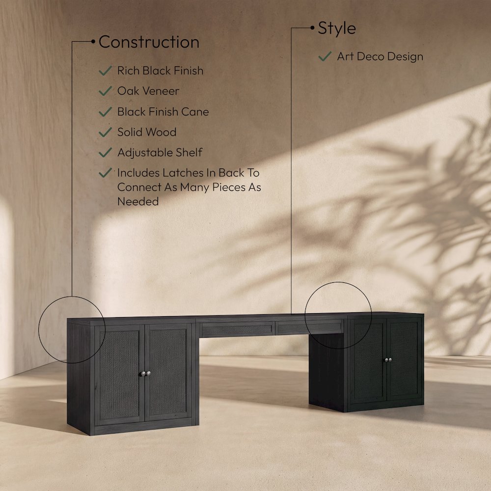 Avro Black Cane, Solid Wood And Oak Veneer 3pc. Desk