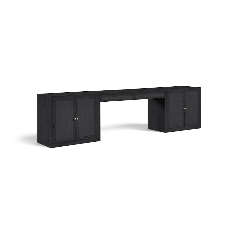 Avro Black Cane, Solid Wood And Oak Veneer 3pc. Desk