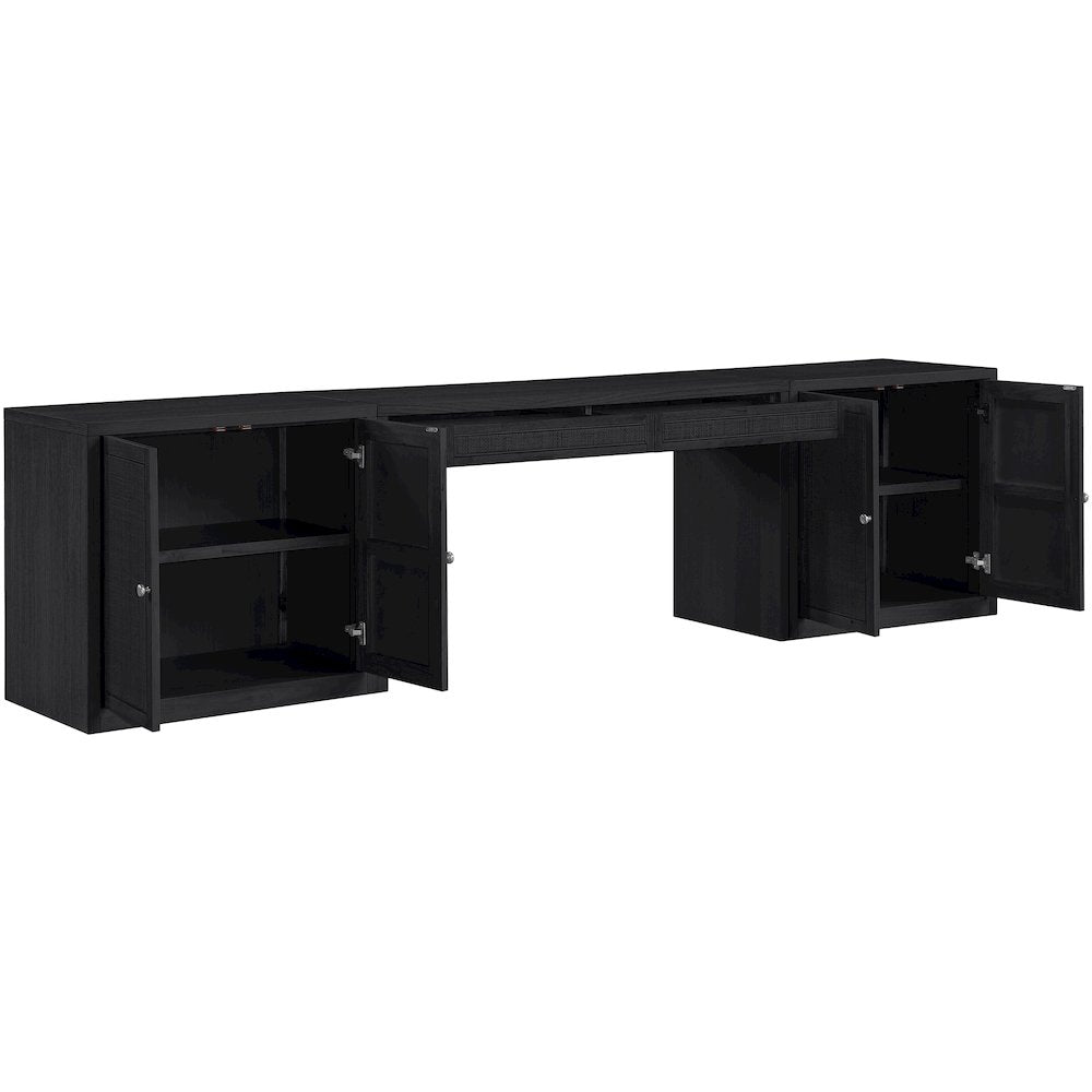 Avro Black Cane, Solid Wood And Oak Veneer 3pc. Desk