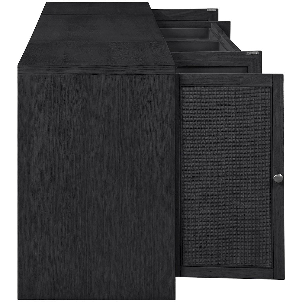Avro Black Cane, Solid Wood And Oak Veneer 3pc. Desk