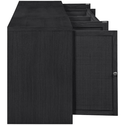 Avro Black Cane, Solid Wood And Oak Veneer 3pc. Desk
