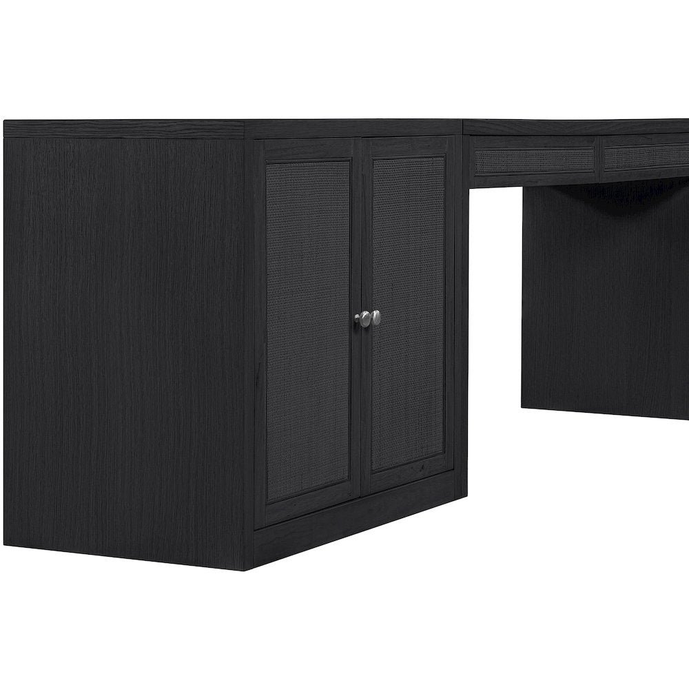 Avro Black Cane, Solid Wood And Oak Veneer 3pc. Desk