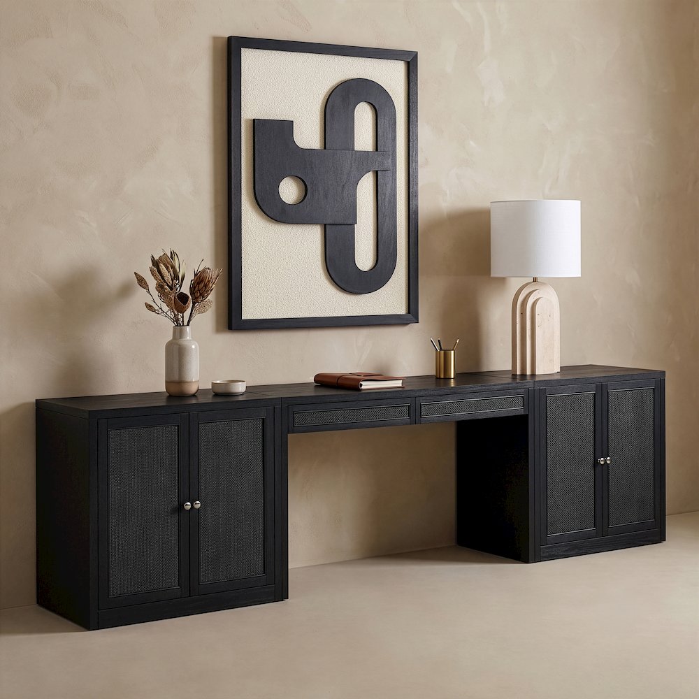 Avro Black Cane, Solid Wood And Oak Veneer 3pc. Desk