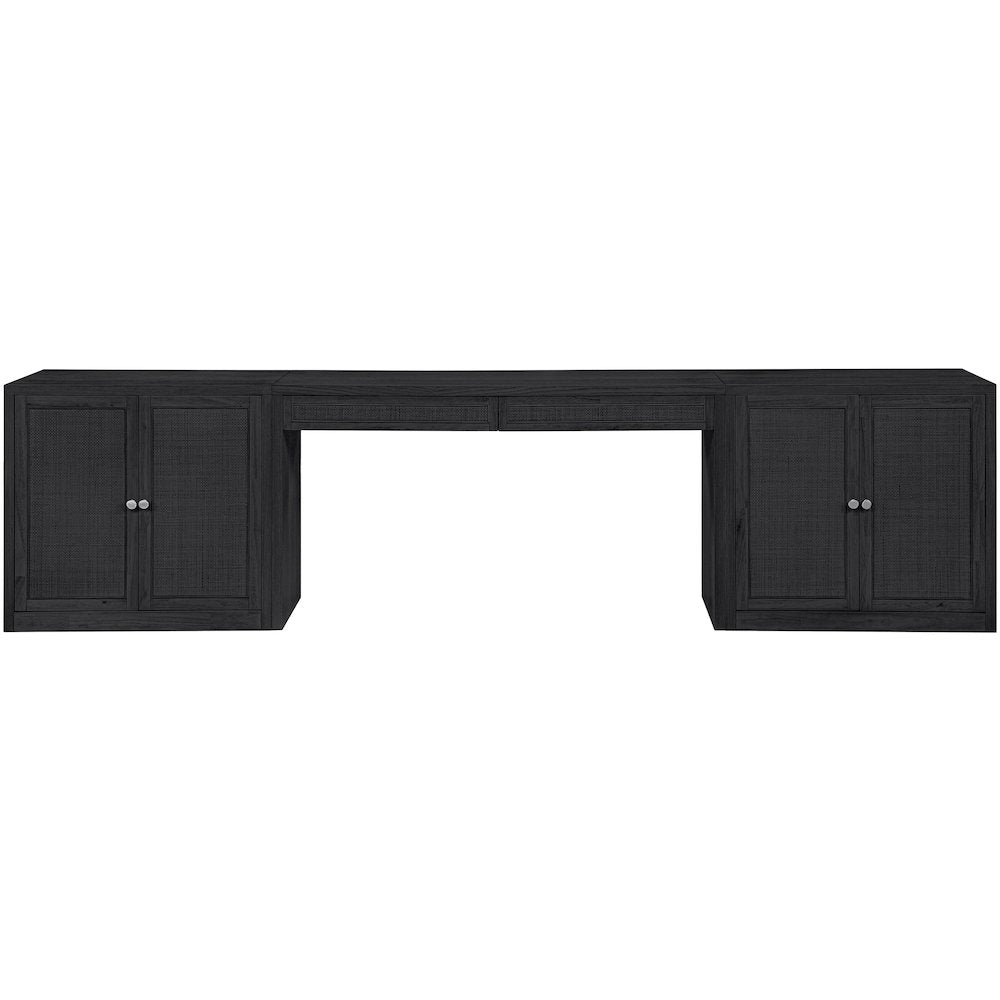 Avro Black Cane, Solid Wood And Oak Veneer 3pc. Desk