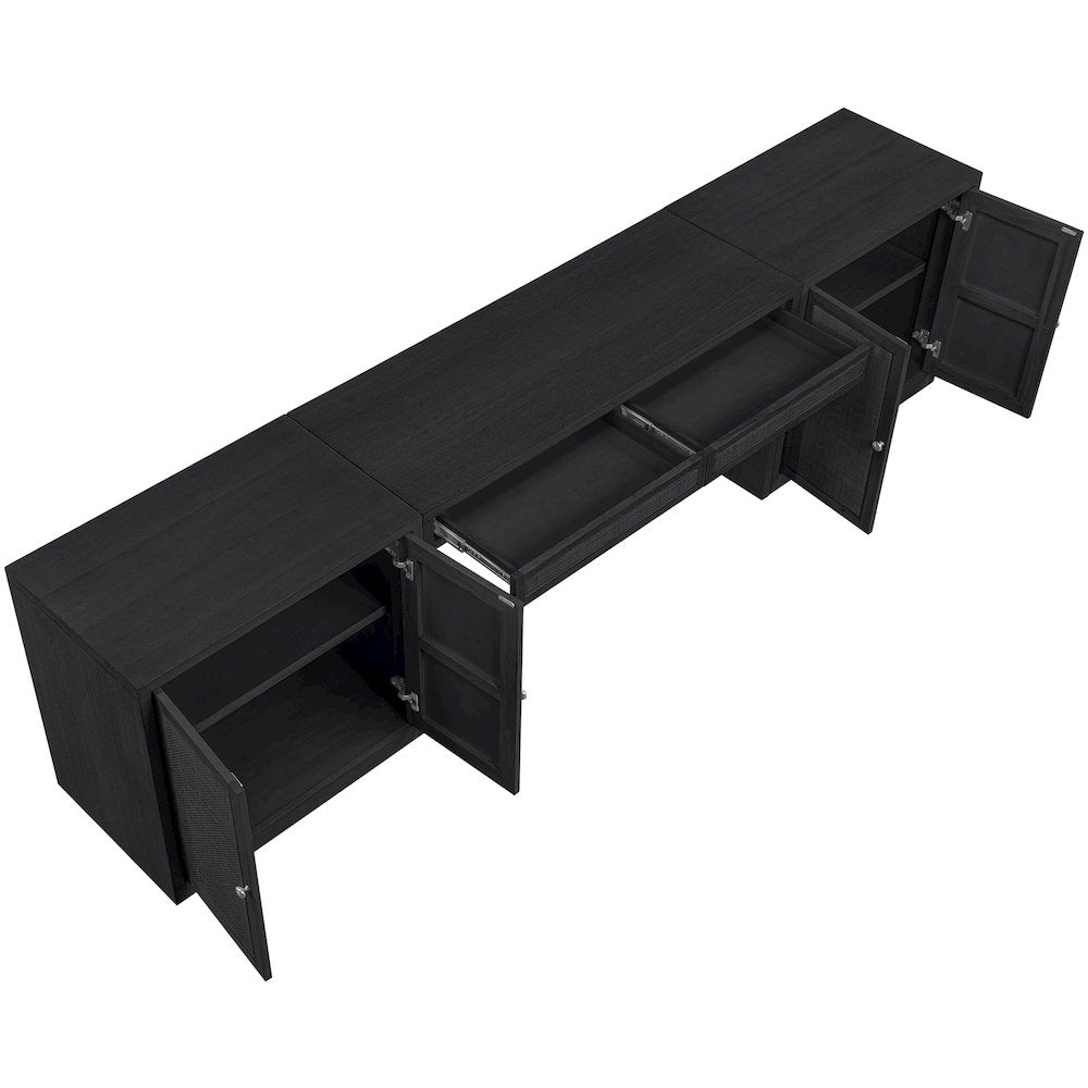 Avro Black Cane, Solid Wood And Oak Veneer 3pc. Desk