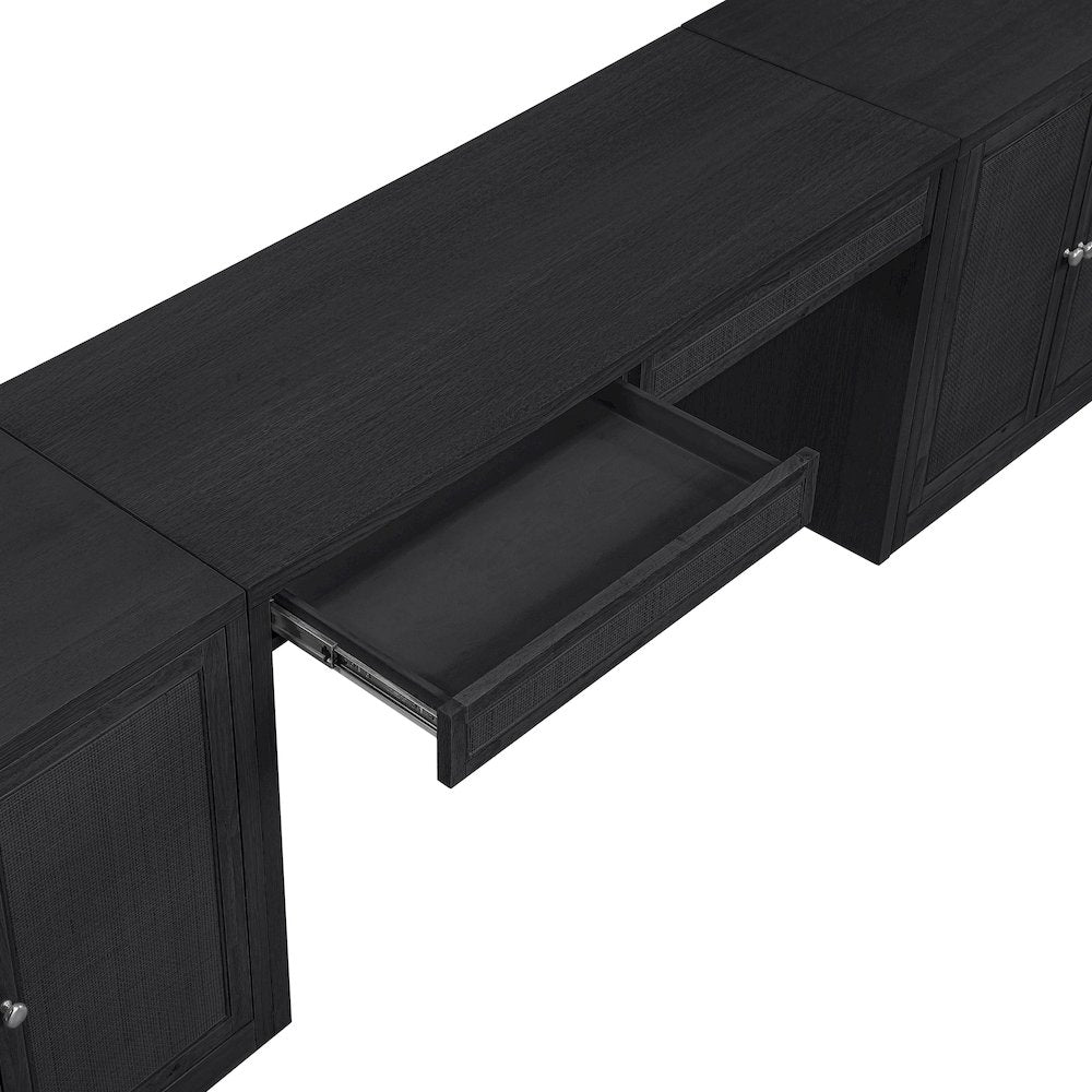 Avro Black Cane, Solid Wood And Oak Veneer 3pc. Desk