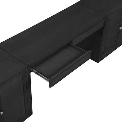 Avro Black Cane, Solid Wood And Oak Veneer 3pc. Desk
