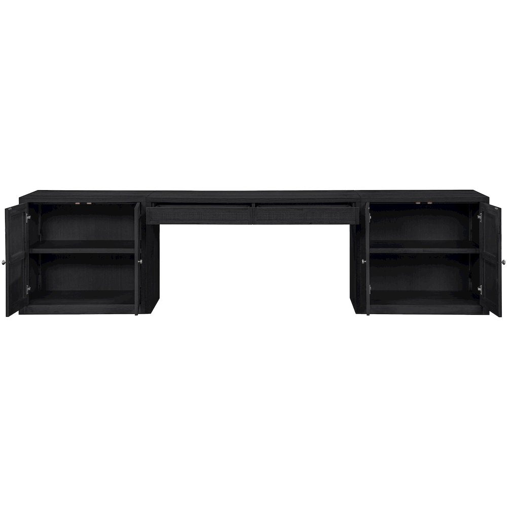 Avro Black Cane, Solid Wood And Oak Veneer 3pc. Desk