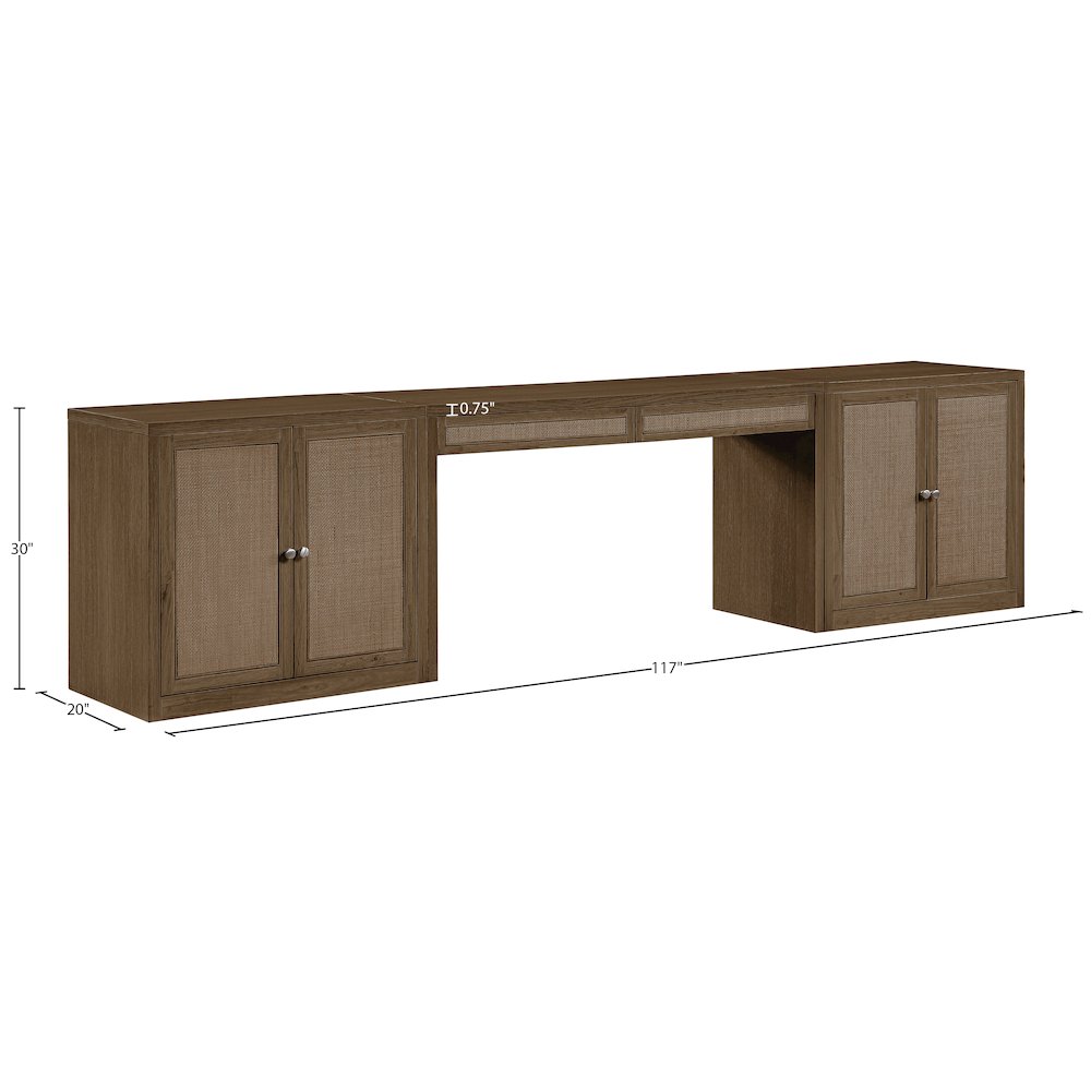 Avro Brown Cane, Solid Wood And Oak Veneer 3pc. Desk