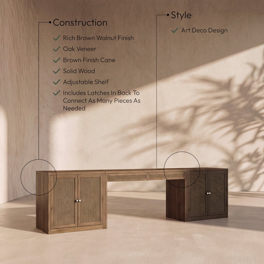 Avro Brown Cane, Solid Wood And Oak Veneer 3pc. Desk