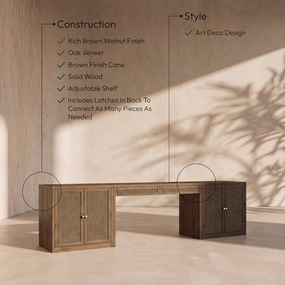 Avro Brown Cane, Solid Wood And Oak Veneer 3pc. Desk