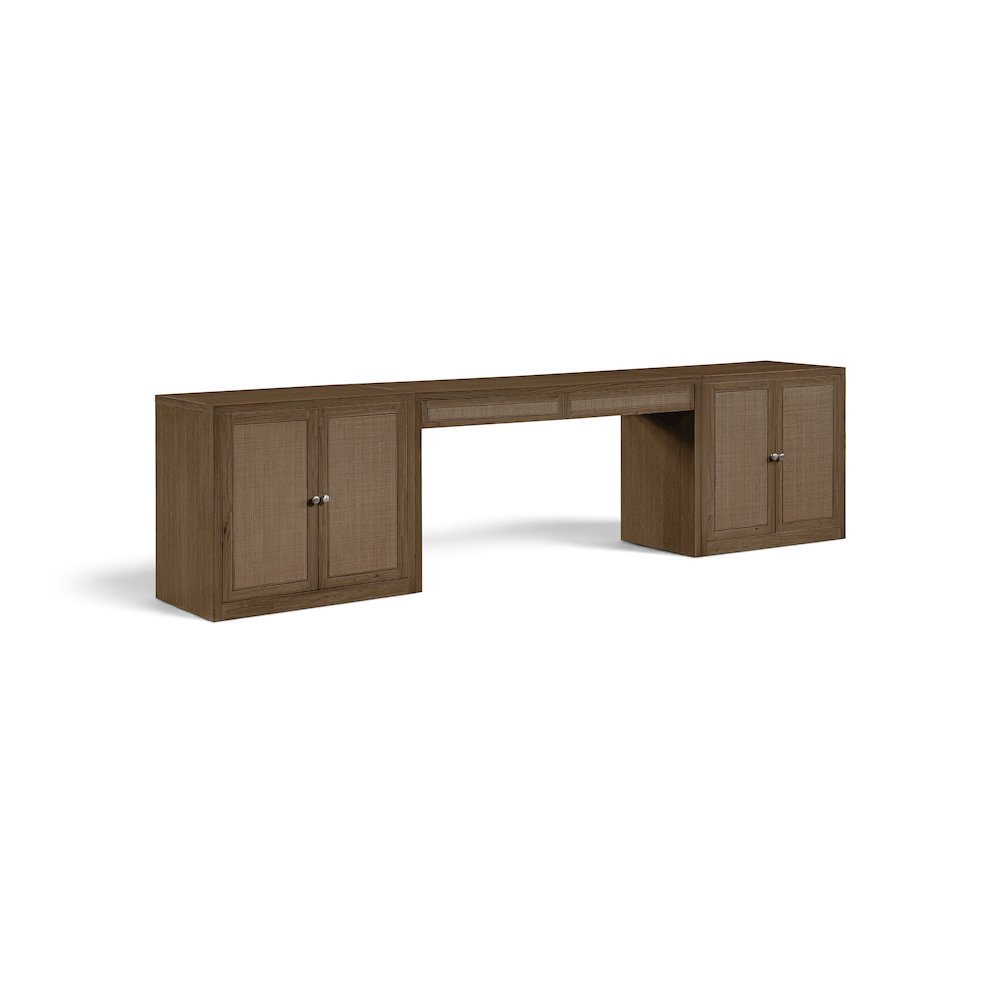 Avro Brown Cane, Solid Wood And Oak Veneer 3pc. Desk