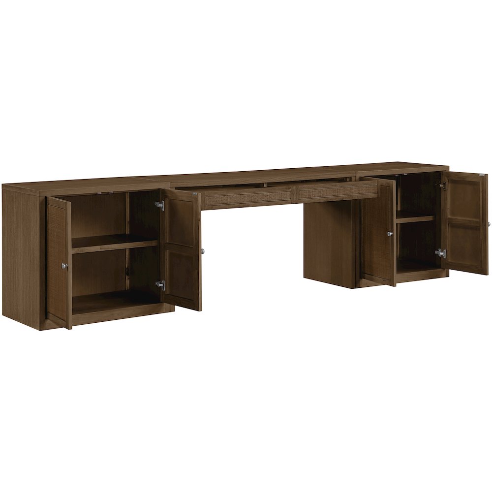 Avro Brown Cane, Solid Wood And Oak Veneer 3pc. Desk
