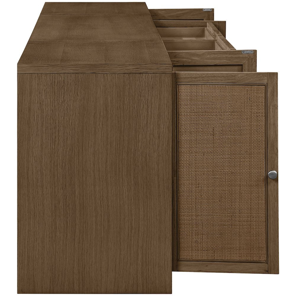 Avro Brown Cane, Solid Wood And Oak Veneer 3pc. Desk