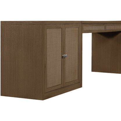 Avro Brown Cane, Solid Wood And Oak Veneer 3pc. Desk