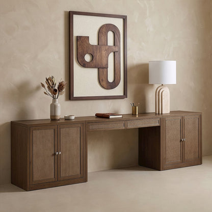 Avro Brown Cane, Solid Wood And Oak Veneer 3pc. Desk