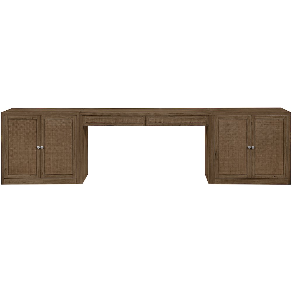 Avro Brown Cane, Solid Wood And Oak Veneer 3pc. Desk