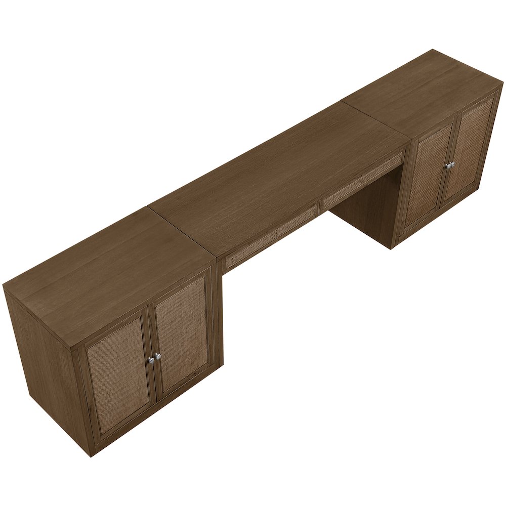 Avro Brown Cane, Solid Wood And Oak Veneer 3pc. Desk
