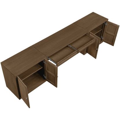 Avro Brown Cane, Solid Wood And Oak Veneer 3pc. Desk