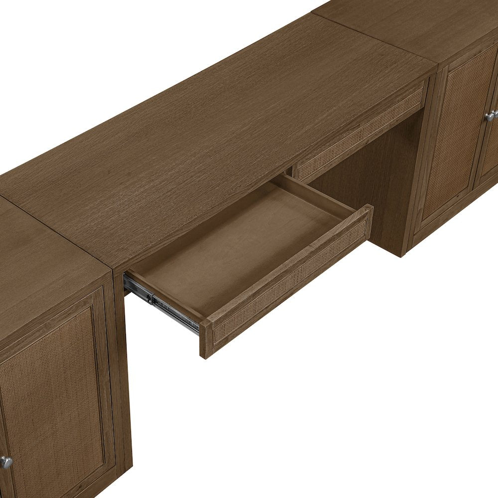 Avro Brown Cane, Solid Wood And Oak Veneer 3pc. Desk