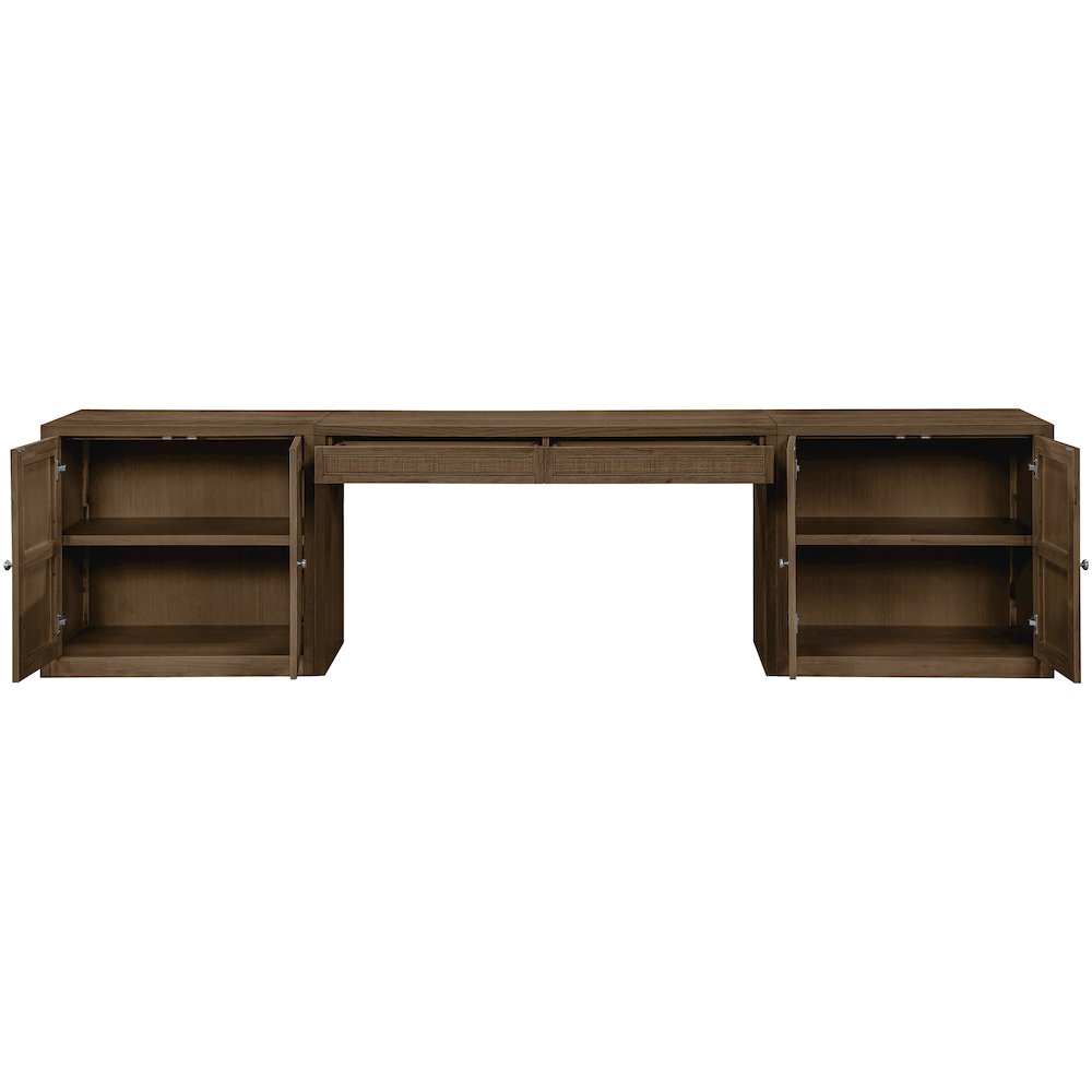 Avro Brown Cane, Solid Wood And Oak Veneer 3pc. Desk