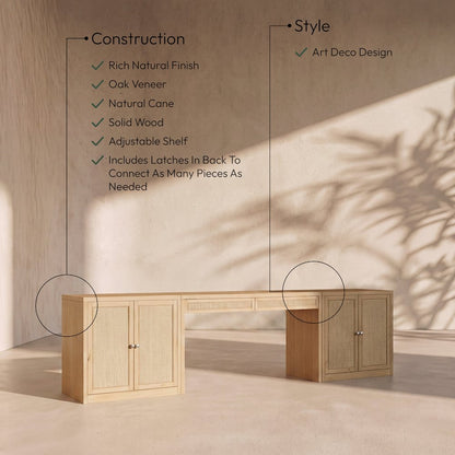 Avro Natural Cane, Solid Wood And Oak Veneer 3pc. Desk